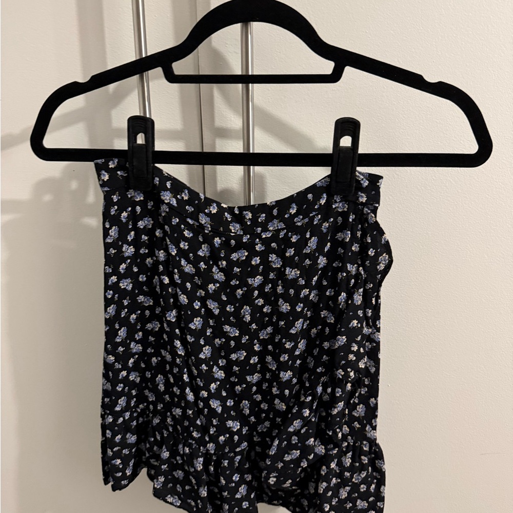 Madewell Black Mini Skirt with Light Blue Floral Print